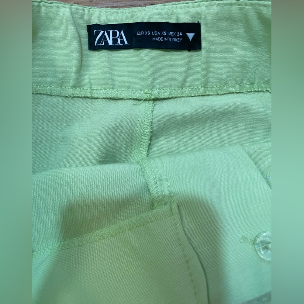 Zara Women's Light lime Green high rise wide leg linen Pants XS GUC - Picture 3 of 5